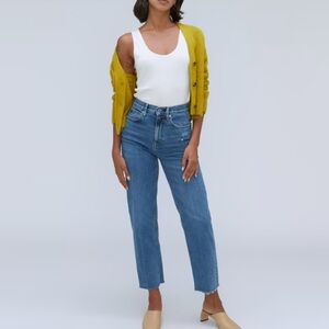 EUC Everlane Way High Wide Leg Jeans size 26 raw hem RN# 139393 Crop Length